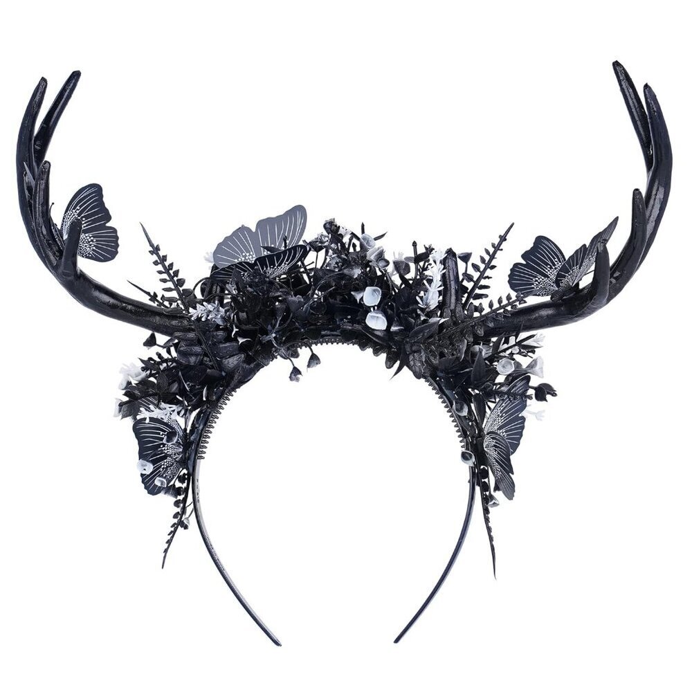 Black Deer Antlers Headband Gothic Reindeer Horns Elf Crown for Women Girls